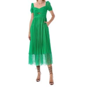 Self-Portrait Vibrant Green Lace Midi Dress